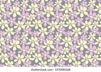 Vector simple primitive floral seamless pattern. Cute nature endless print with flowers in flat style. Summer spring backgrounds and textures