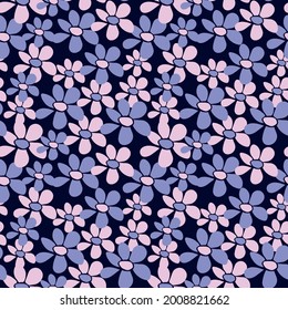 Vector simple y primitivo patrón floral sin fisuras. Naturaleza suave, impresiones interminables con flores de estilo plano. Fondo de primavera de verano y texturas