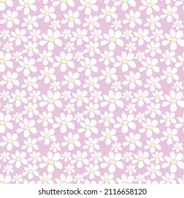 Vector simple primitive floral seamless pattern. Cute endless print with flowers in flat style. Summer spring background and texture