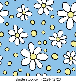 Vector simple y primitivo patrón floral sin fisuras. Impresión interminable con flores. Esbozo, garabato, garabato. Textura de primavera de verano