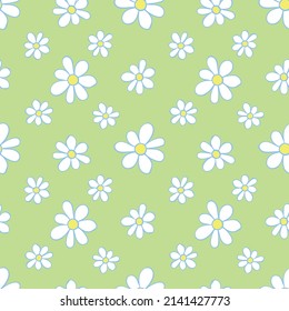 Vector simple primitive floral seamless pattern. Cute endless print with flowers drawn by hand. Sketch, doodle, scribble. Summer spring backgrounds and textures