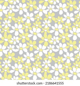 Vector simple primitive floral seamless pattern. Cute endless print with flowers in flat style