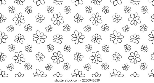 Vector simple primitive floral seamless pattern. Cute endless print with flowers drawn by hand. Sketch, doodle, scribble