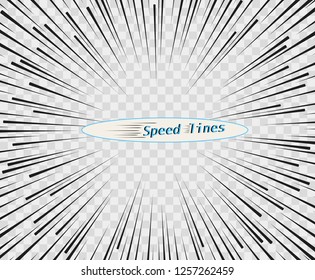 Vector simple radial velocity lines. The concept of speed, motion, black color. Elements of manga cartoon design for comic books isolated background.