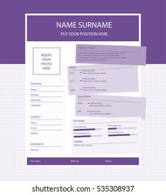 Vector simple resume template, purple.