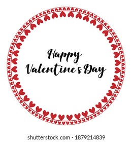 Vector simple romantic round frames with hearts. Red circle frame for Valentine's, greeting cards, wedding invitations. Text Happy Valentines day. Copy space. Minimalist clip, love, romance concept