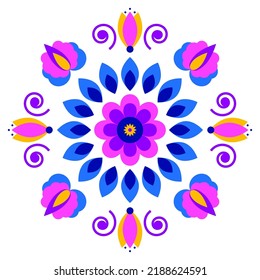 Vector simple round floral ornament. Decorative element for printing, embroidery, applique, decoupage. Ethnic folk symbol.