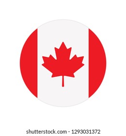 Vector simple round icon, button or badge with National Canada flag isolated on white background 