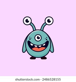 Vector simple round monster with three cute eyes is a digital image of a round monster with three cute eyes, simple design and bright colors, giving a cute and friendly impression.