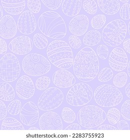 Vector simple seamless Easter eggs pattern - hand drawn design. Holiday repeatable minimalistic background. Violet textile print.