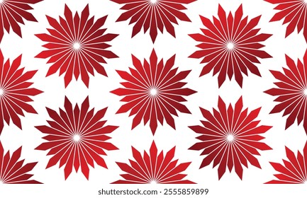 Vector simple  seamless geometric pattern with gradient red flowers on transparent background