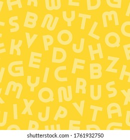 Vector simple seamless pattern with bold latin letters. Yellow repeatable unusual background. Bright minimalistic trendy design. Vibrant funky print.