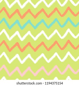 Vector simple seamless pattern with crayons draw color zigzag. Bright colors.
