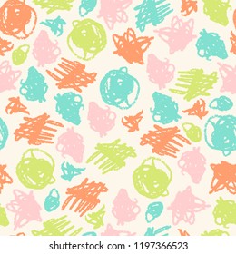 Vector simple seamless pattern with crayons draw color scribbles. Bright colors.