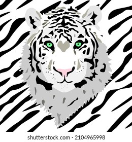Vector simple seamless pattern illustration of white tiger skin with tiger head.