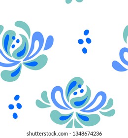 vector simple seamless pattern on white blue cute childish flower leaf