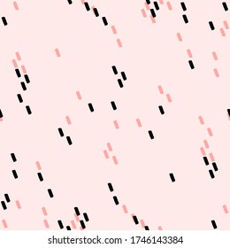 Vector simple seamless pattern. Peach and black brush strokes on a rose background. Vector abstract background.
