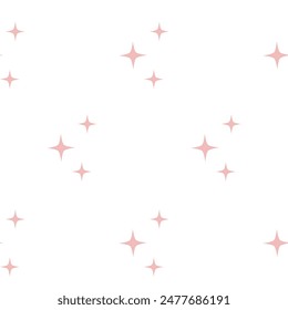 Vector simple seamless pattern with pink stars on white background