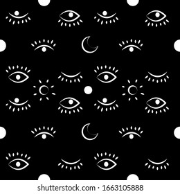 Vector Simple Seamless Pattern With Third Eye On A Black Background Mystic Esoteric Magic