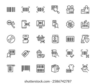 Vector simple set of bar code scanner label information and related such sale tag, product barcode, price. famous scan for payment, store and supermarket using for media, web, app development design