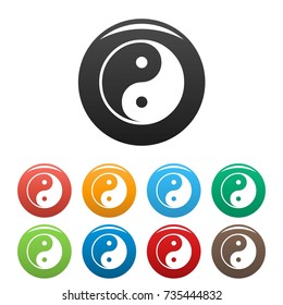  Vector simple set of ying yang vector icons in different colors isolated on white