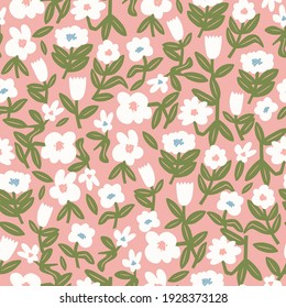 Vector simple shape colorful flower illustration motif seamless repeat pattern