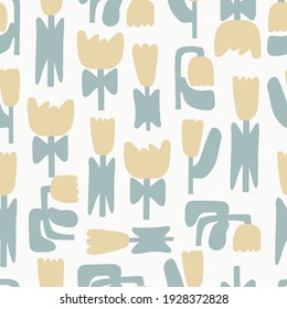 Vector simple shape tulip floral motif illustration seamless repeat pattern	
white background