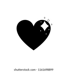 Vector Simple Shining Heart Icon, Black Flat Design Isolated on White Background, Love Symbol.