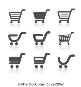 Vector simple shopping cart, trolley with shadow, item, button