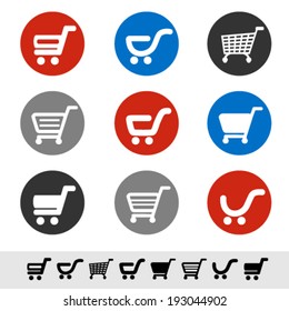 Vector simple shopping cart, trolley, item, button - in color circles