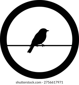 Vector simple silhouette of a bird on a wire in circle illustration