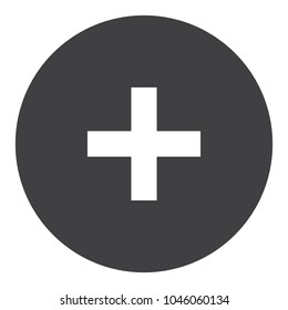 Vector simple silhouette pharmacy icon, sign or symbol. White cross round icon