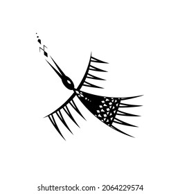 Vector simple silhouette tribal ethnic bird with song. Black and white stencil tattoo design.