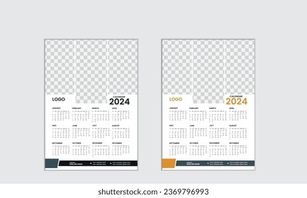 Vector simple single page wall calendar of 2024 