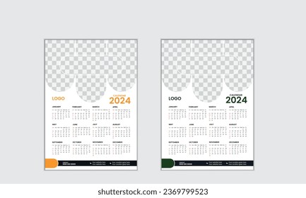 Vector simple single page wall calendar of 2024 