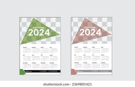 Vector simple single page wall calendar of 2024 