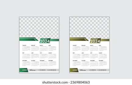Vector simple single page wall calendar of 2024 with gradient color.