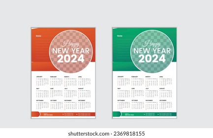 Vector simple single page wall calendar of 2024 with gradient color.
