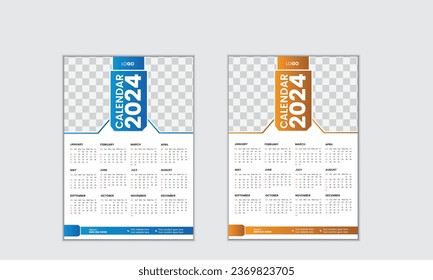 
Vector simple single page wall calendar of 2024 with gradient color.
