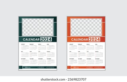 
Vector simple single page wall calendar of 2024 with gradient color.
