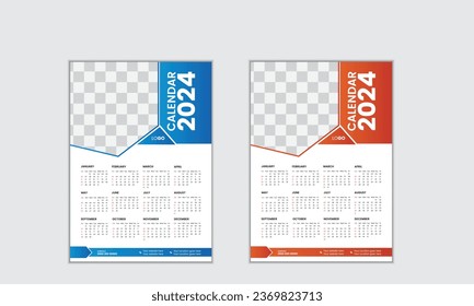 
Vector simple single page wall calendar of 2024 with gradient color.
