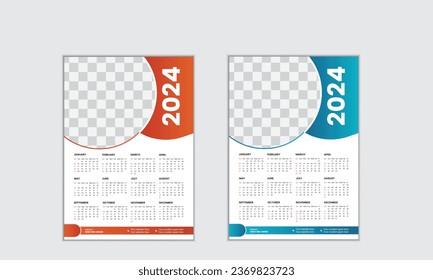
Vector simple single page wall calendar of 2024 with gradient color.
