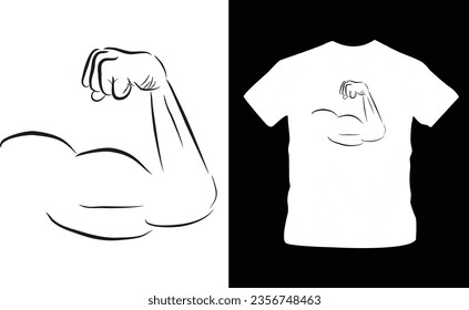 Vector simple vector sketch arm of muscle man isolated on white background t-shirt design editable template