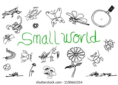 vector simple sketch of bugs and small plant