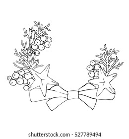 vector simple sketch of Christmas wreath bowl stars berries