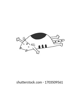 Vector simple sketch illustration. The cat is sleeping soundly. Complete relaxation and rest. Peace and quiet concept. Self isolation from society. Black and white illustration.