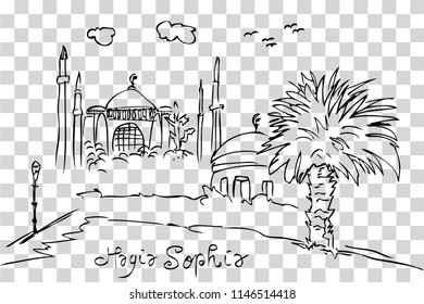 vector simple sketchy hagia sofia historical building, istambul turkey eye level view