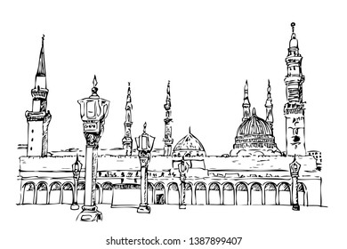 Vector simple sketchy nabawi mosque, saudi arabia