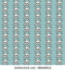 Vector simple skull pattern. Halloween seamless background with linear skulls and bones. 