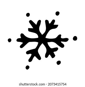 Vector simple snowflake. hexagonal Snowflake icon in doodle style with black isolated dots on a white background for a winter design template